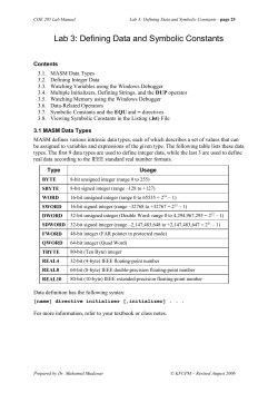 COE 205 Lab Manual Lab 3: Defining Data and Symbolic Constants