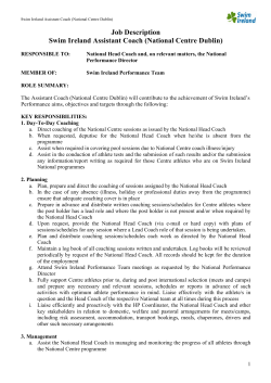 Job Description Swim Ireland Assistant Coach (National Centre