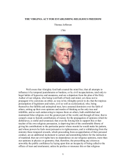 THE VIRGINIA ACT FOR ESTABLISHING RELIGIOUS FREEDOM