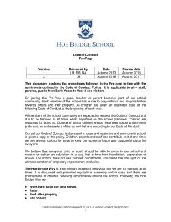 Code of Conduct Pre-Prep Version Reviewed by Date Review date