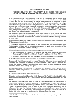 CPC DECISION No. 519/ 2008 PROCEEDINGS AT THE OWN