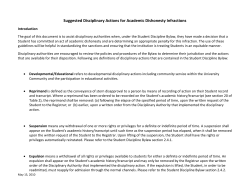 Suggested Disciplinary Actions for Academic Dishonesty Infractions