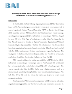 Summary of FERC White Paper on Bulk Power Market Design and