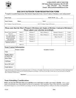 SAS 2014 OUTDOOR TEAM REGISTRATION FORM *Complete