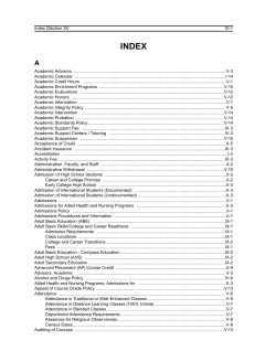 Index (Section XI) XI-1 Academic Advisors