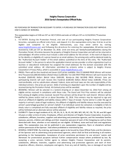 Heights Finance Corporation 2016 Santa`s Sweepstakes Official Rules