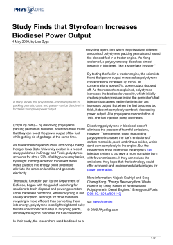 Study Finds that Styrofoam Increases Biodiesel Power Output