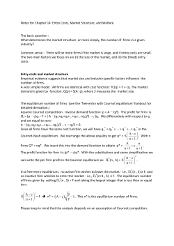 Notes for Chapter 14: Entry Costs, Market Structure, and Welfare