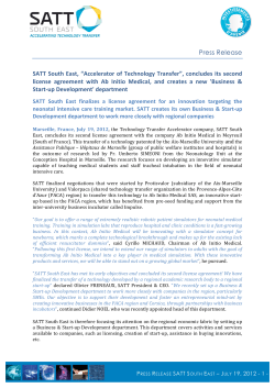 Press Release SATT South East, &ldquo;Accelerator of - SATT Sud-Est