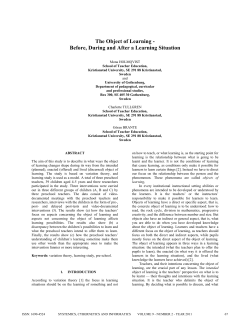 The Object of Learning - Before, During and After a Learning Situation