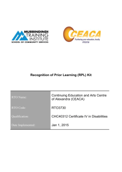 RPL Assessor Kit - Continuing Education and Arts Centre of