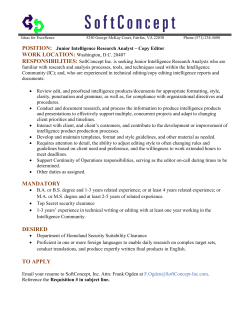 Junior Intelligence Research Analyst &ndash; Copy Editor