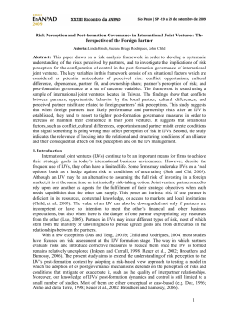 1 Risk Perception and Post-formation Governance in International
