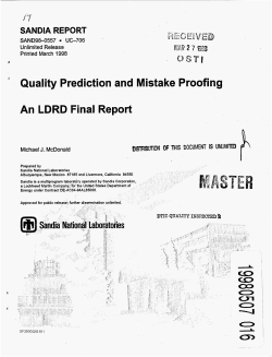 Quality Prediction and Mistake Proofing An LDRD Final