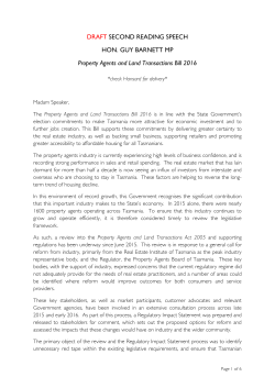 Second reading - Parliament of Tasmania