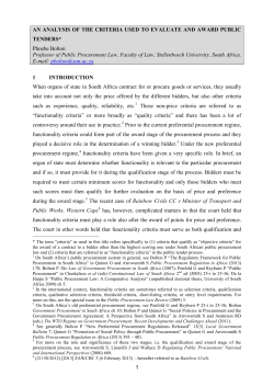 An Analysis of the Criteria Used to Evaluate and Award Public Tenders