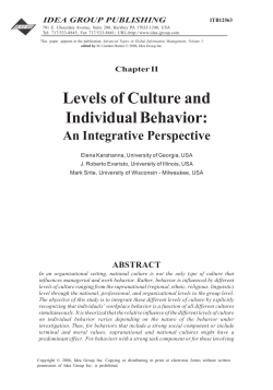 Levels of Culture and Individual Behavior
