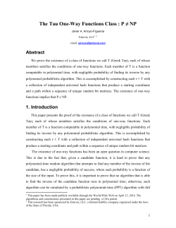 The Existence of the Tau One-Way Functions Class as a Proof that P