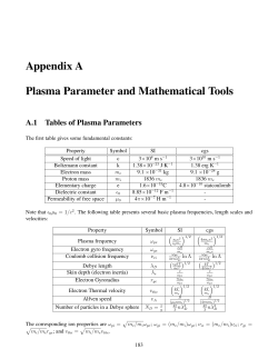 Appendix A Plasma Parameter and Mathematical Tools