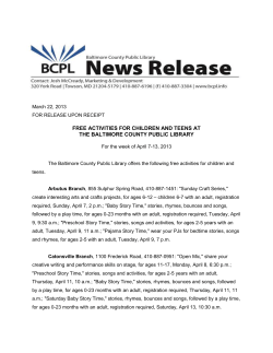 Free Activities for Children and Teens at the Baltimore County Public
