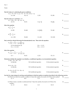 Test 1 Name: Find all values of x satisfying the given conditions. 1