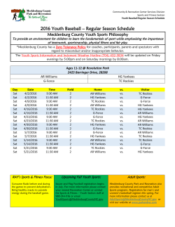 2016 Youth Baseball &ndash; Regular Season Schedule