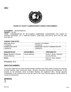 8B2-2015-11-10 Consider Settlement Agmt Avalon