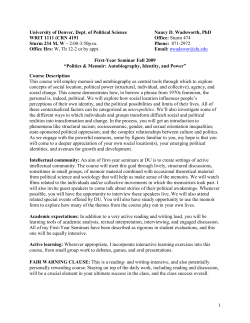 University of Denver, Dept. of Political Science Nancy D. Wadsworth