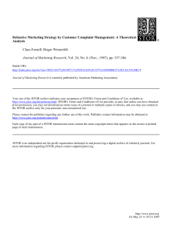 Defensive Marketing Strategy by Customer Complaint Management