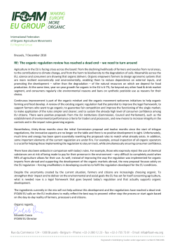 RE: The organic regulation review has reached a dead end &ndash; we