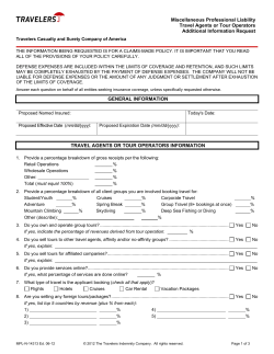 Miscellaneous Professional Liability Travel Agents or Tour