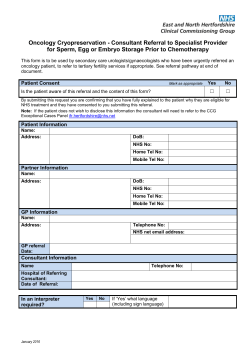 Cryopreservation (Fertility Preservation for people undergoing