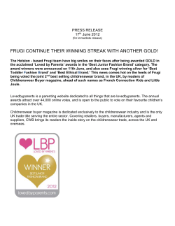 PRESS RELEASE 17th June 2012 (for immediate release) FRUGI