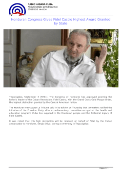Honduran Congress Gives Fidel Castro Highest Award Granted by