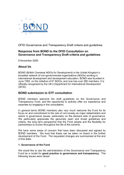 DFID Governance and Transparency Draft criteria and