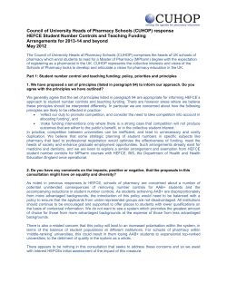 (CUHOP) response HEFCE Student Number Controls and Teaching