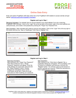 FrogWatch USA Online Data Entry Handout