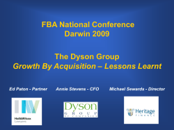 FBA National Conference Darwin 2009 The Dyson Group Growth By
