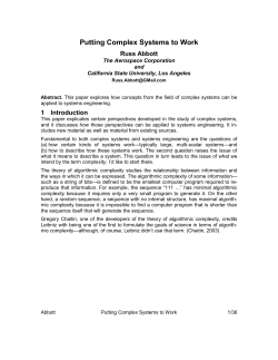 Putting Complex Systems to work: a position paper for a symposium