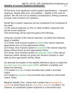 Stability of Control Systems Introduction Of the three most significant