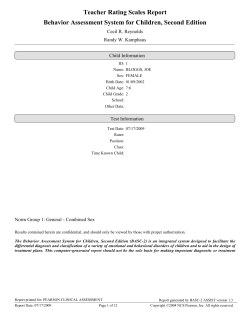 Teacher Rating Scales Report Behavior Assessment System for