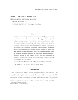 optimal buy/sell rules for correlated random walks