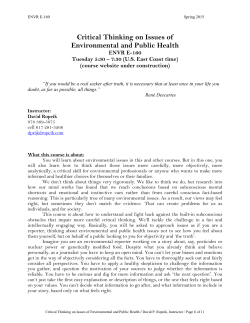 Critical Thinking on Issues of Environmental and Public Health