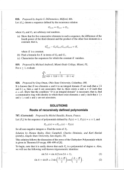 (k+n)` SOLUTIONS Roots of recursively defined polynomials sinA