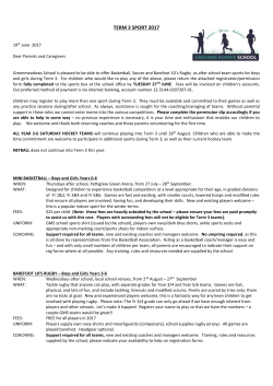 TERM 3 SPORT 2017 19th June 2017 Dear Parents and Caregivers