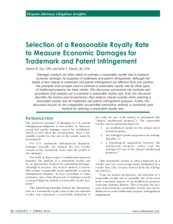 Selection of a Reasonable Royalty Rate to Measure Economic