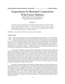 Experiments In Bertrand Competition With