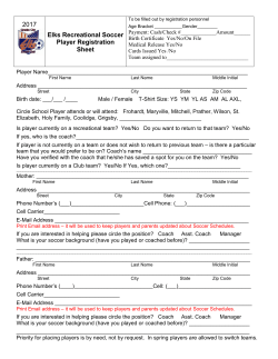 2017 Elks Recreational Soccer Player Registration Sheet