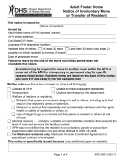 AFH- Notice of Involuntary Move or Transfer of Resident (SDS 901 1