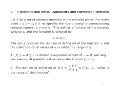 Analyticity and Harmonic Functions Let S be a set of complex